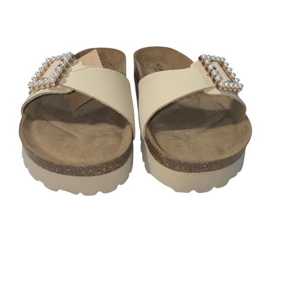 BIO GREEN Made in Spain Beige Big Tonal Pearl suede Buckle Slide Sandals SZ/9-40 - Picture 8 of 16